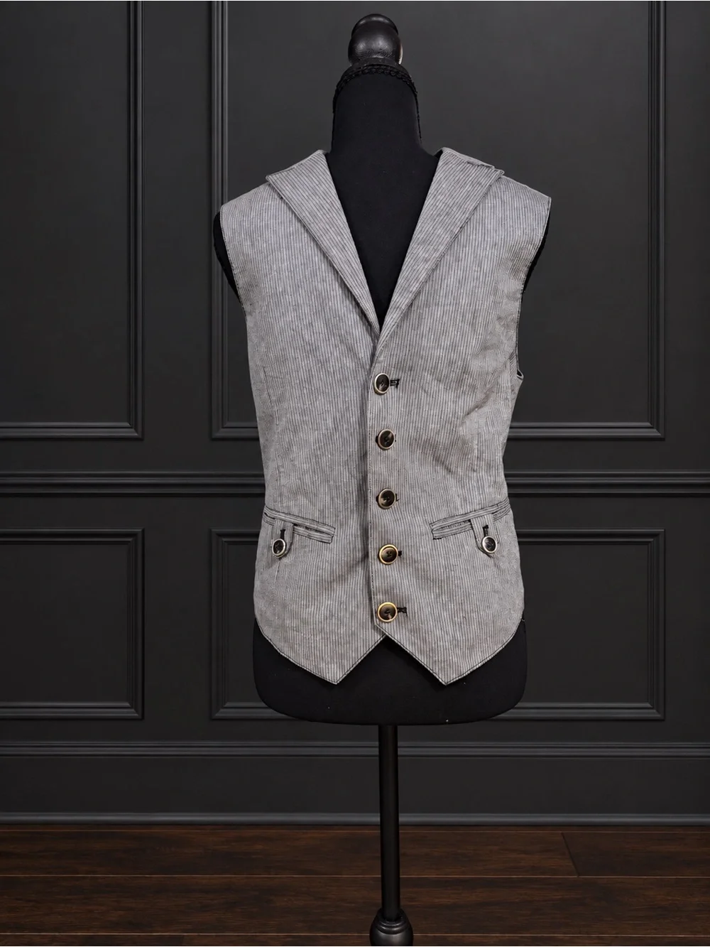 Marc Anthony Men’s Gray Pinstripe Button Front Vest Size Small